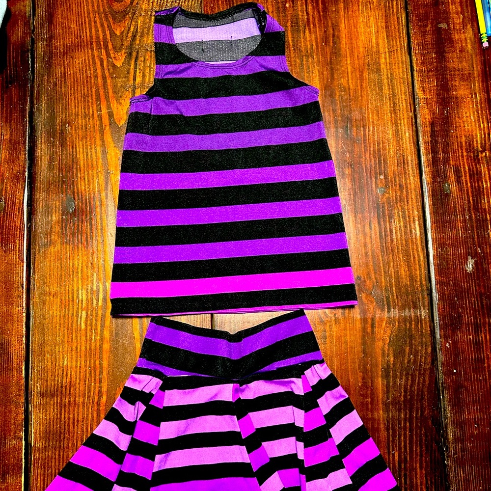 Little Girls’ K-Deer tank and skirt - purple and black